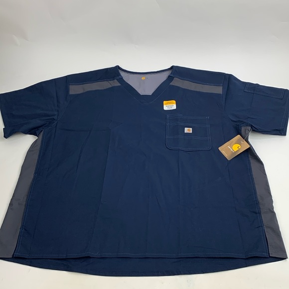 Carhartt Mens Ripstop Scrub Top Rugged Flex Size 3X Navy Blue pocket NEW NWT - Picture 1 of 12